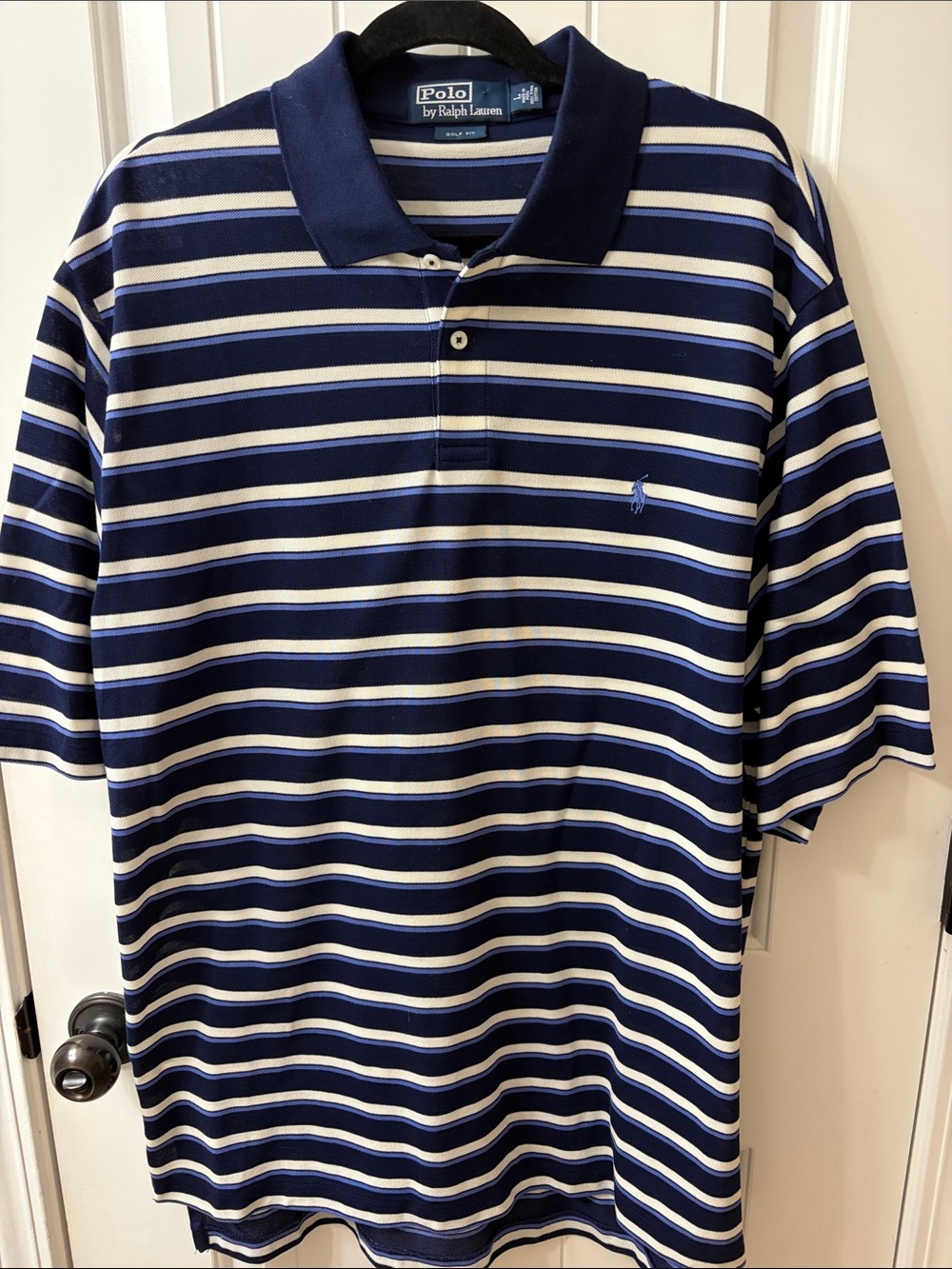 Polo by Ralph Lauren Men’s Navy & White Striped Polo Shirt (Golf Fit) - Size L